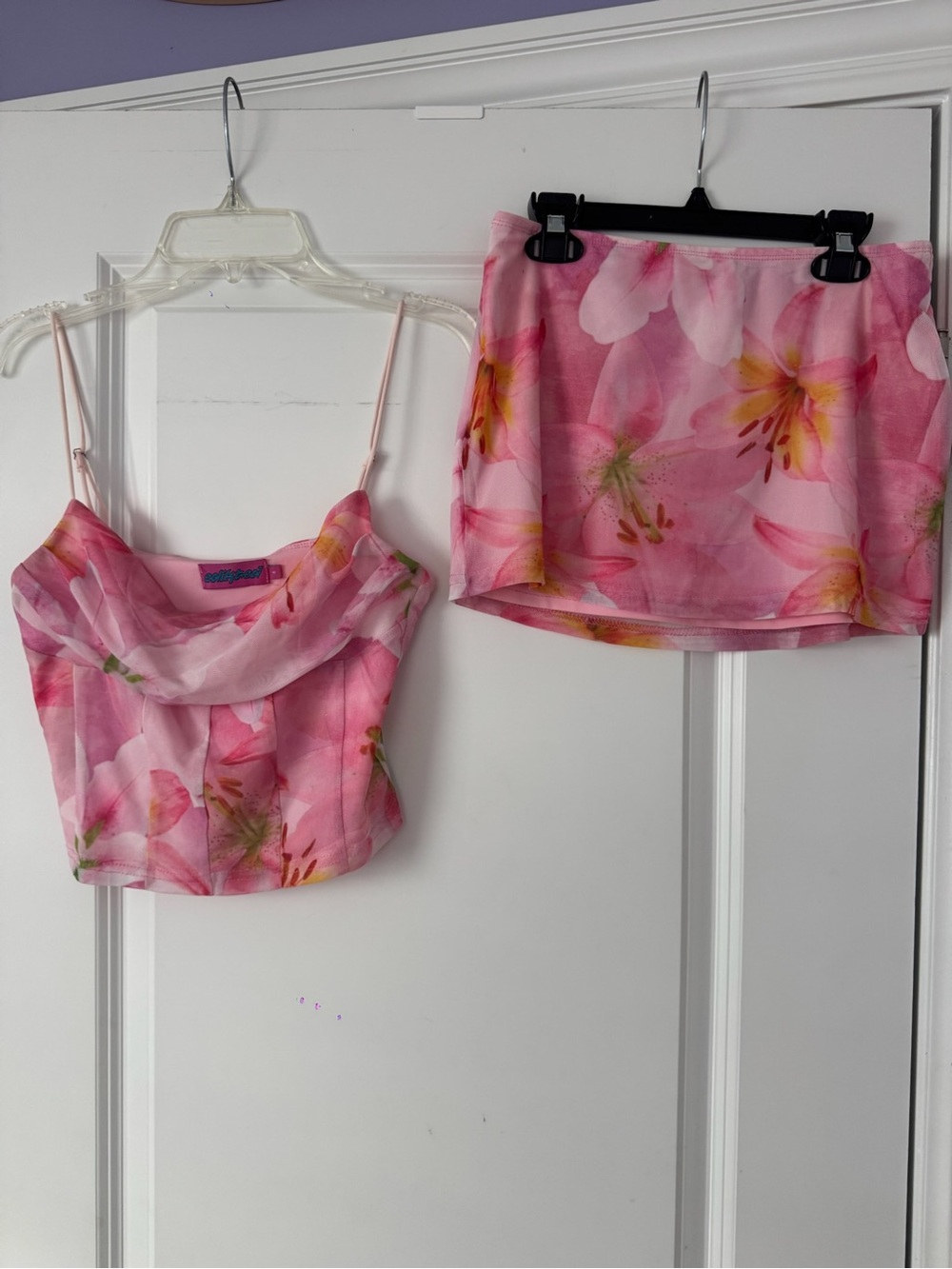 Edikted Pink Floral Mini Skirt
